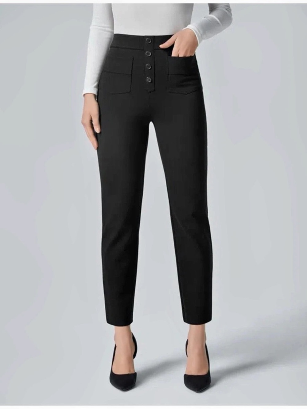 Halara Flex High Waisted Pockets Ankle Length Work Pants Black Sz M Regular